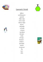 English Worksheet: Geometry Spelling Words