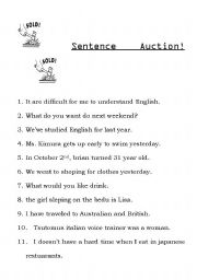 English worksheet: Sentence Auction