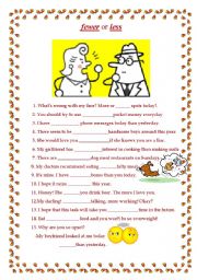 English Worksheet: Less and Fewer for Count and Non-count nouns