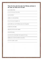 English Worksheet: Tenses dice game worksheet