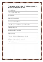 English Worksheet: Tenses dice game worksheet