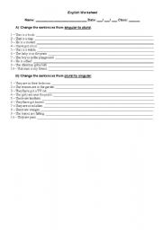 English worksheet: Singular to plural