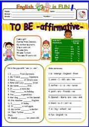 English Worksheet: TO BE affirmative - am-is-are- ( 1 of 3 )