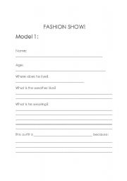 English Worksheet: Fashion Show Model Descriptions