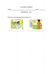 English worksheet: Greetings - Part I