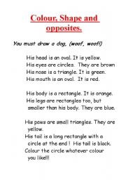 English Worksheet: Colour, shape and opposites