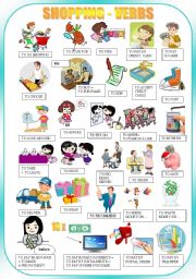 English Worksheet: SHOPPING - verbs - pictionary