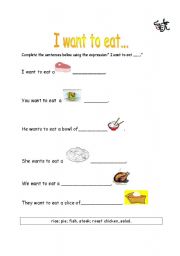 English worksheet: I want to eat...