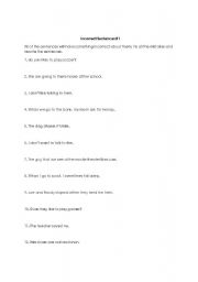 English Worksheet: Incorrect Sentences #1