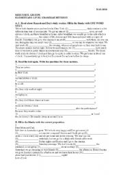 English worksheet: Elementary Level Simple Present Tense  and Prepositions