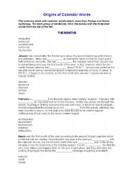 English Worksheet: Origin of Calendar Words