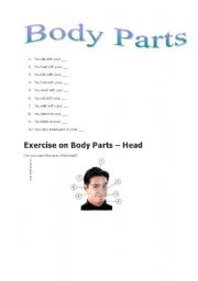 English worksheet: Body parts (face and the whole body) 2 pages