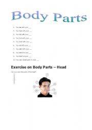 English Worksheet: Body parts (face and the whole body) 2 pages