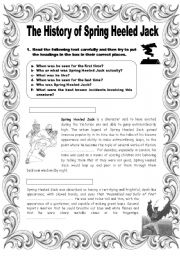 English Worksheet: The History of Spring Heeled Jack - 4 pages + key