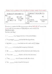 English worksheet: PRACTICE USING THE PRESENT TENSE OF THE VERBS TO BE AND TO HAVE