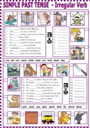 English Worksheet: Simple Past Tense - Irregular Verb  (B/W - Keys) included