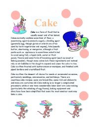 English worksheet: cake reading