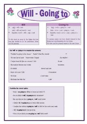 English Worksheet: Will - Going to