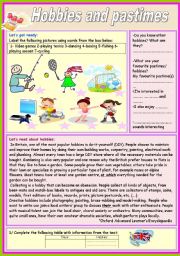 English Worksheet: hobbies and pastimes