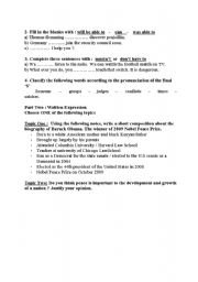 English worksheet: Sample of Examination Paper  