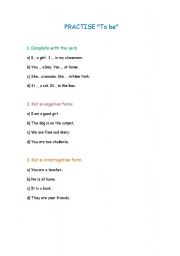 English worksheet: Practise the Present Simple of the Verb To Be
