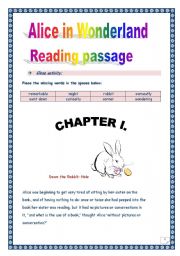 Reading time!!! Alice in Wonderland (Chapter I) - Cloze activity. (6 pages - KEY included)