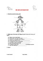 English worksheet: WE ARE ANIMALS TOO