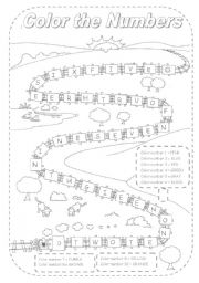 English Worksheet: COLOR THE NUMBERS