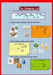 English Worksheet: the shopping list