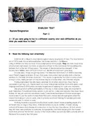 English Worksheet: Discrimination/Emigration