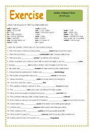 English Worksheet: Word Formation (prefixes)