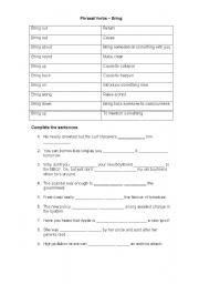 English Worksheet: Phrasal Verbs with Bring