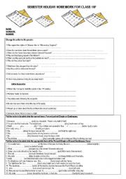 English Worksheet: HOMEWORK FOR SEMESTER HOLIDAY 