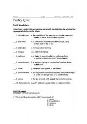 English Worksheet: Poetry Quiz with Gifted version