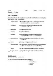 English worksheet: Poetry Quiz with Gifted version