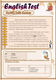 English Worksheet: English Test:(3parts): Reading comprehension/Grammar+Vocabulry/Writing(+Key)