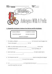 English worksheet: Antonyms with prefix