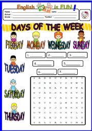 English Worksheet: DAYS of the WEEK