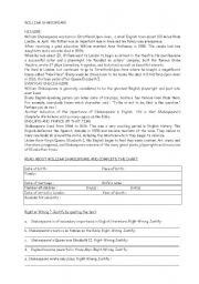 English Worksheet: The life of William SHAKESPEARE