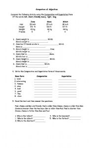 English Worksheet: Comparison of Adjectives