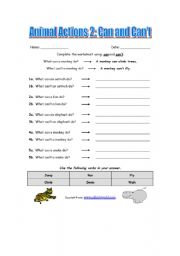 English Worksheet: animals can cant