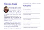 English Worksheet: Reading about famous people - Nicholas Cage