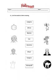 English Worksheet: linking  Halloween vocabulary