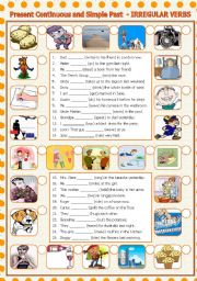 English Worksheet: Present Continuous and Simple Past - IRREGULAR VERBS