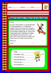 English Worksheet: READING COMPREHENSION AND WRITING TASK