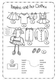 English Worksheet: CLOTHES + NUMBERS + COLOURS  B&W  EDITABLE