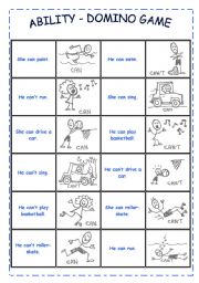 English Worksheet: ABILITY - DOMINO GAME