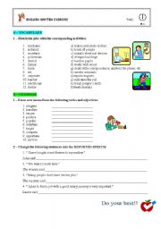 English worksheet: revising vocabulary and grammar items