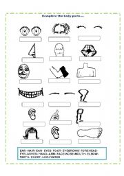 English Worksheet: Body Parts Fill in the blanks