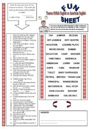 English Worksheet: Fun Sheet Theme: American English & British English